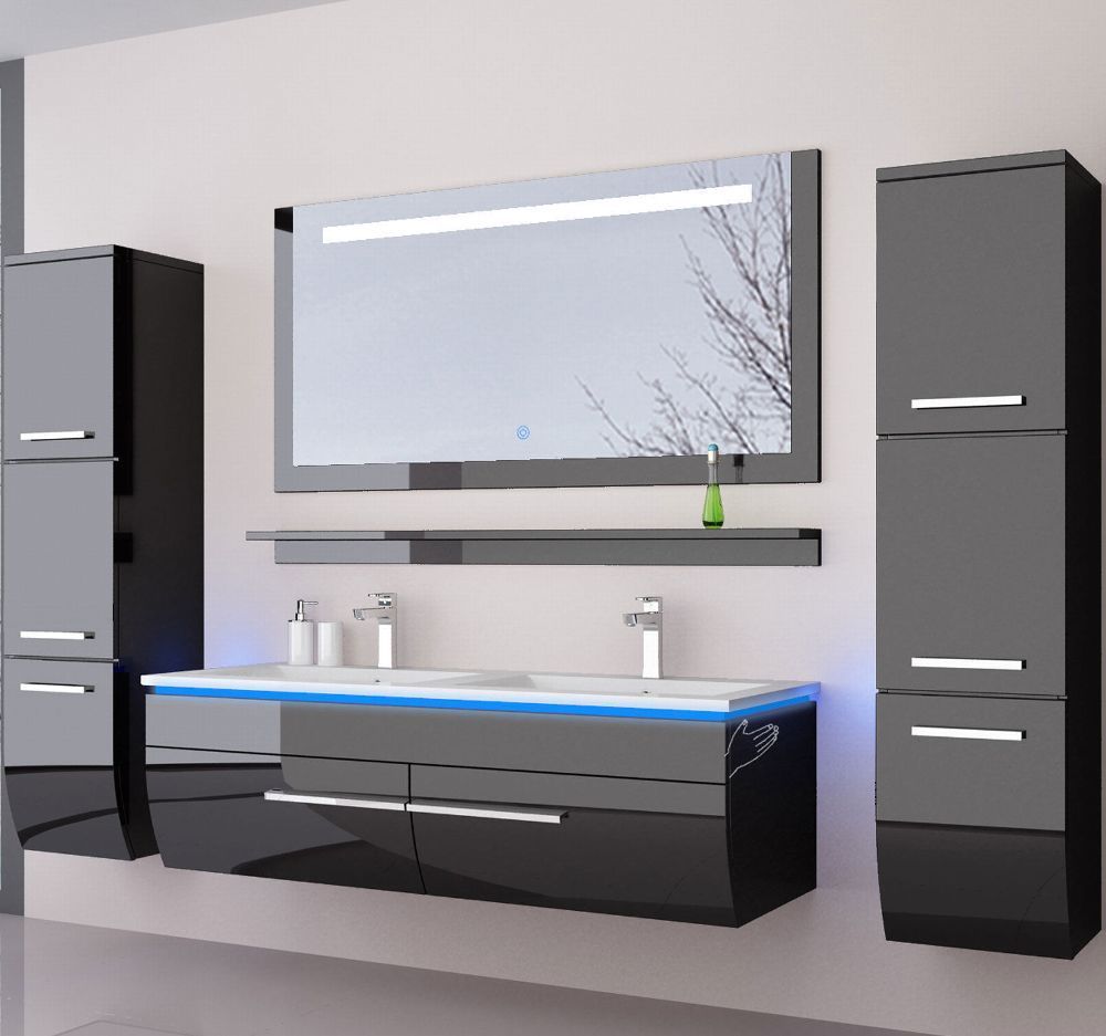 Doppelwaschtisch 120 Schwarz Weiß Hochglanz Doppel Waschbecken Badmöbel