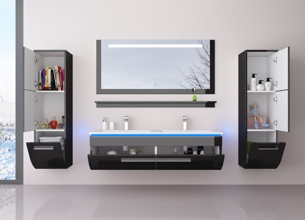 Doppelwaschtisch 120 Schwarz Weiß Hochglanz Doppel Waschbecken Badmöbel