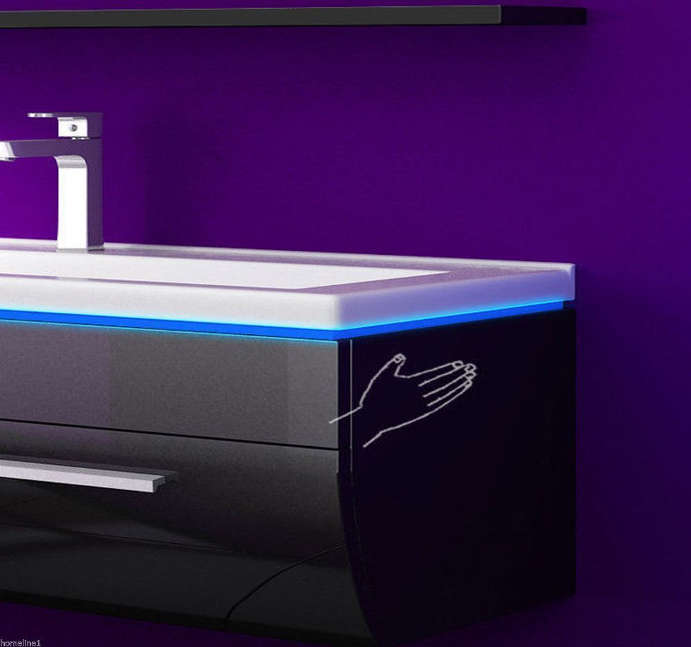 Doppelwaschtisch 240 cm Schwarz Hochglanz Doppel Waschbecken Badmöbel