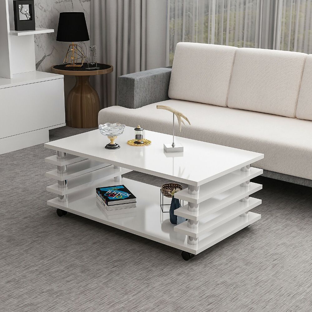 Couchtisch Weiß Hochglanz 115 x 65 cm Tisch Wohnzimmertisch Sofatisch