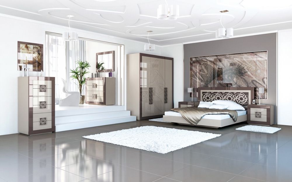 Hochglanz Schlafzimmer Set in Cappuccino 6-teilig Ellipsis kaufen bei