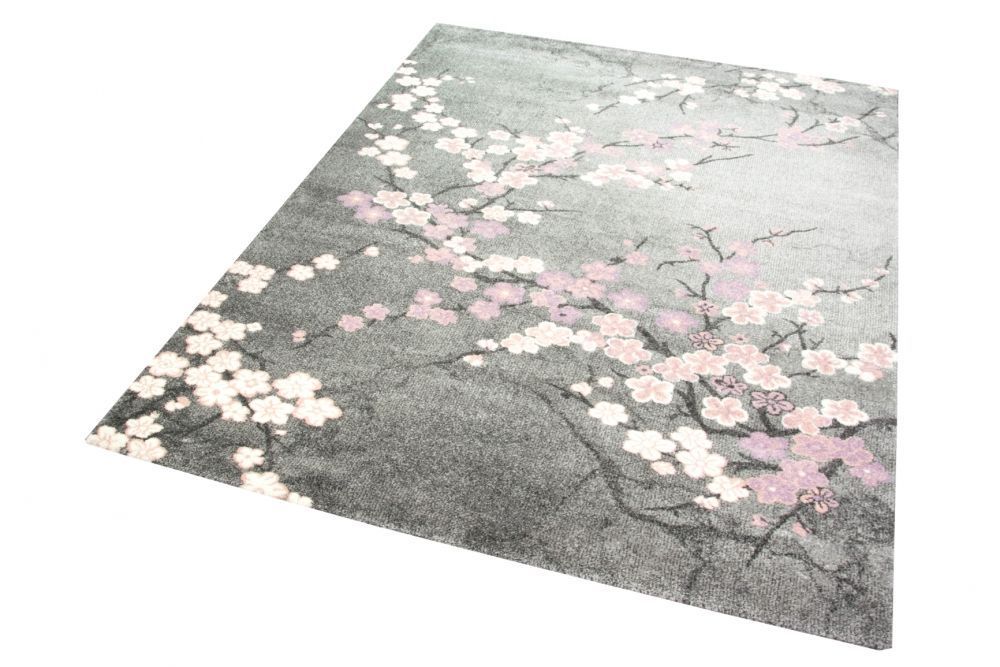 Teppich modern Wohnzimmer Teppich mit Blumenmotiv Pink Grau kaufen bei
