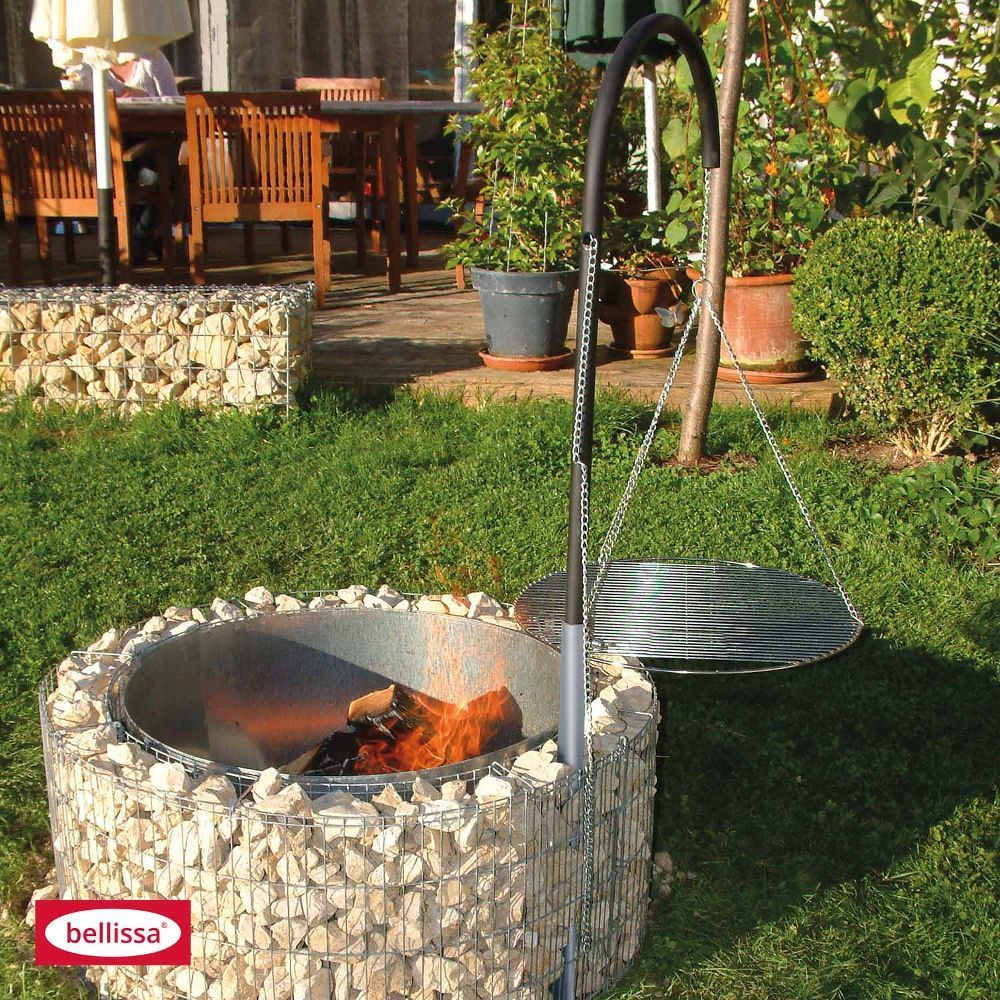 Feuer und Grillstelle Ø 92cm H 40 cm Feuerstelle Galgen Grill Gabione