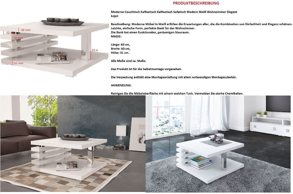 Moderne Couchtisch Kaffeetisch Kaffeetisch Sofatisch Modern Weiß