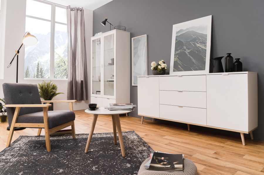 Sideboard Anrichte weiß Eiche massiv Göteborg 180 x 87 cm Wohnzimmer