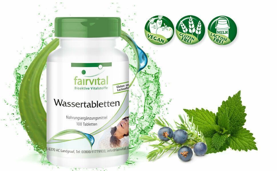 Wassertabletten 100 Tabletten, Natürliche Inhaltsstoffe - fairvital ...