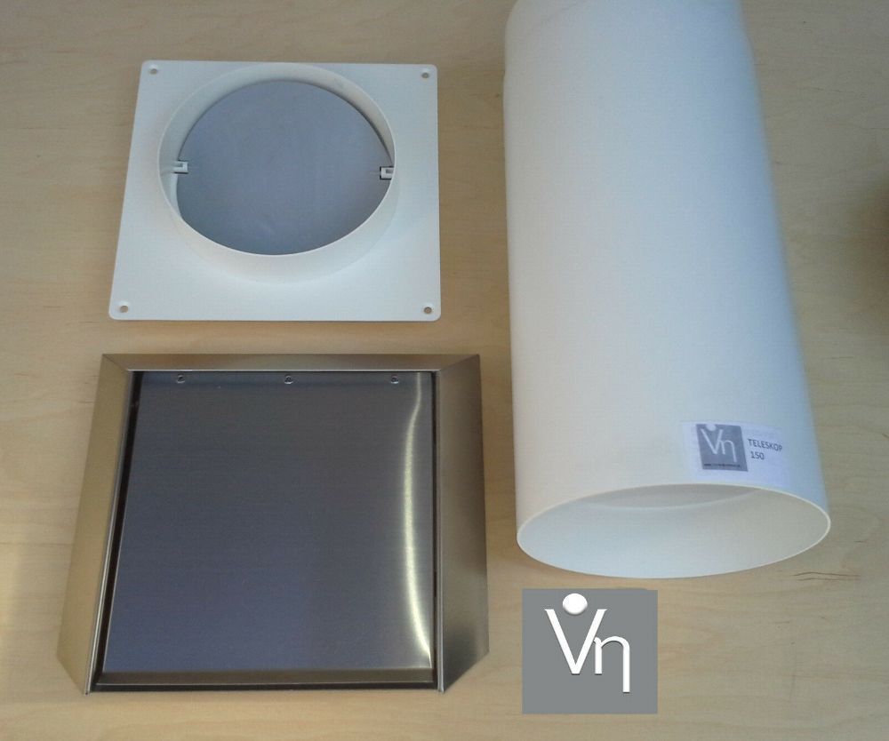 Mauerkasten 150mm Für Dunstabzug - Mit Wetterschutzgitter & Teleskoprohr