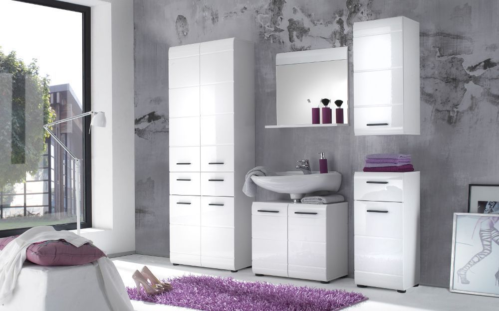 Badschrank Unterschrank weiß Hochglanz Kommode Bad Badezimmer Möbel