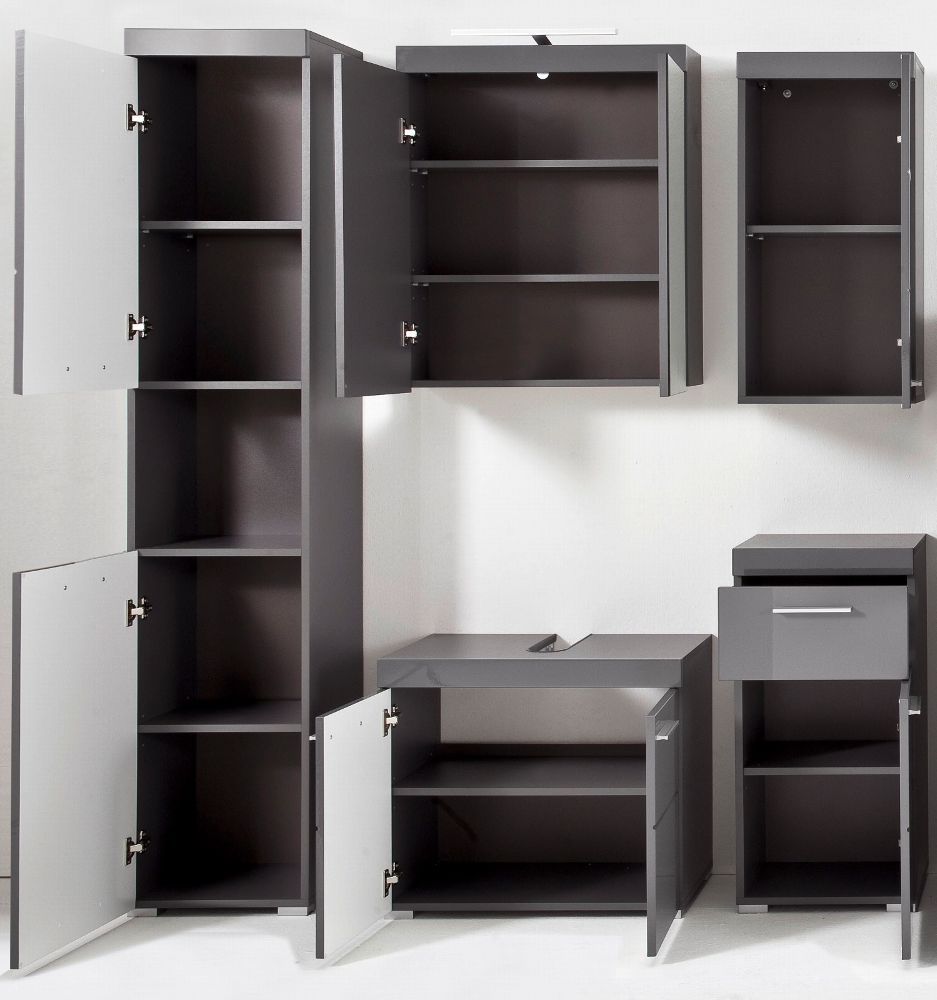 Bad Möbel Set Hochglanz grau Badezimmer komplett
