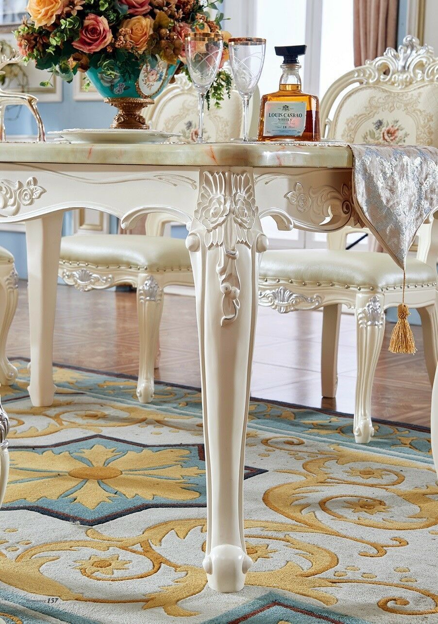 Barock Antik Stil Esszimmer Set Holz Marmor Tisch + Klassische 6x