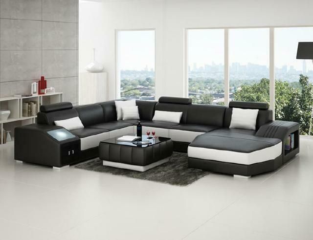 Sofa Couch Wohnlandschaft XXL Couch Ledersofa mit Ottomane Sofagarnitur