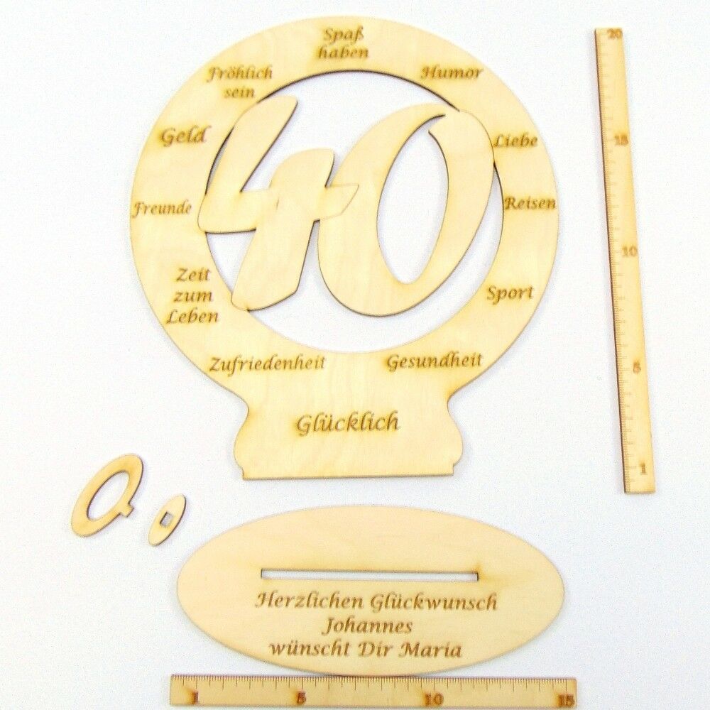 Geschenk zum 40. Geburtstag, Glückwünsche auf Holz für Ihre Liebsten