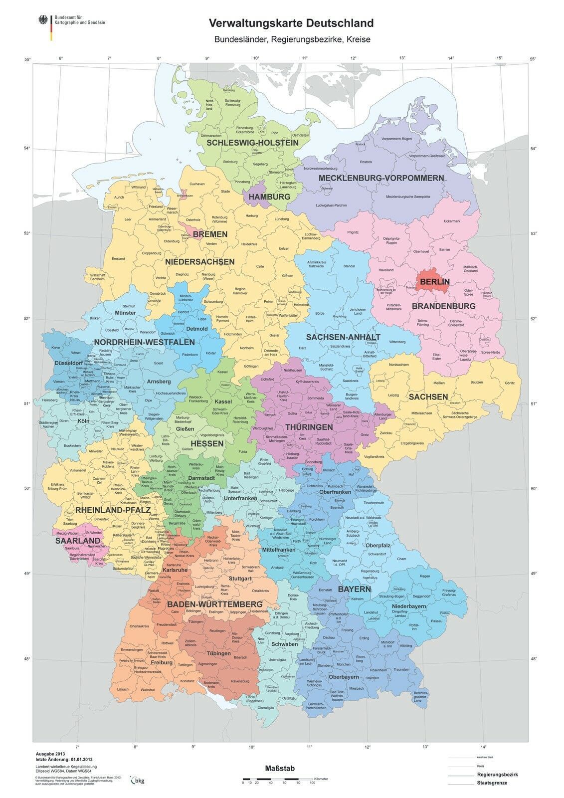 XXL DIN B1 Verwaltungskarte Deutschlandkarte Bundesländer Poster (K703