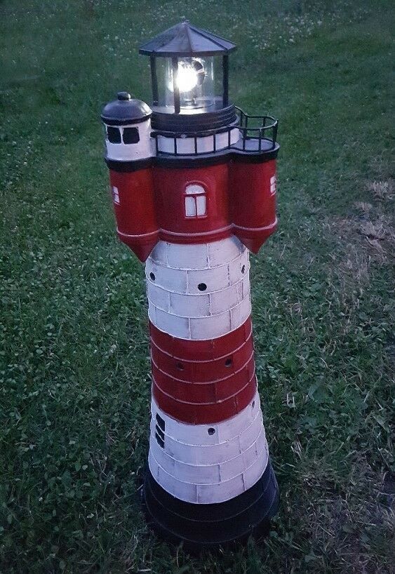 großer XXL SOLAR Leuchtturm mit LED H 108 cm "Roter Sand" mit Licht