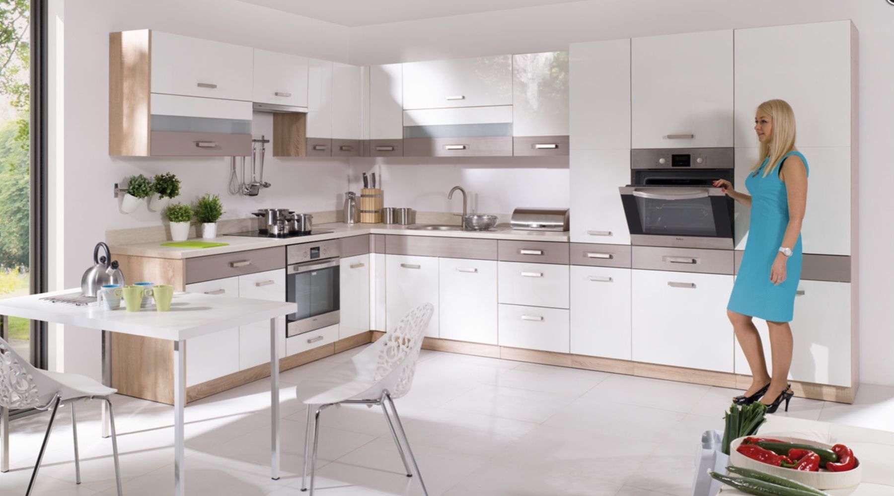 Küche Küchenzeile Eckküche weiß Glanz XXL Küchenblock kaufen bei Hood.de