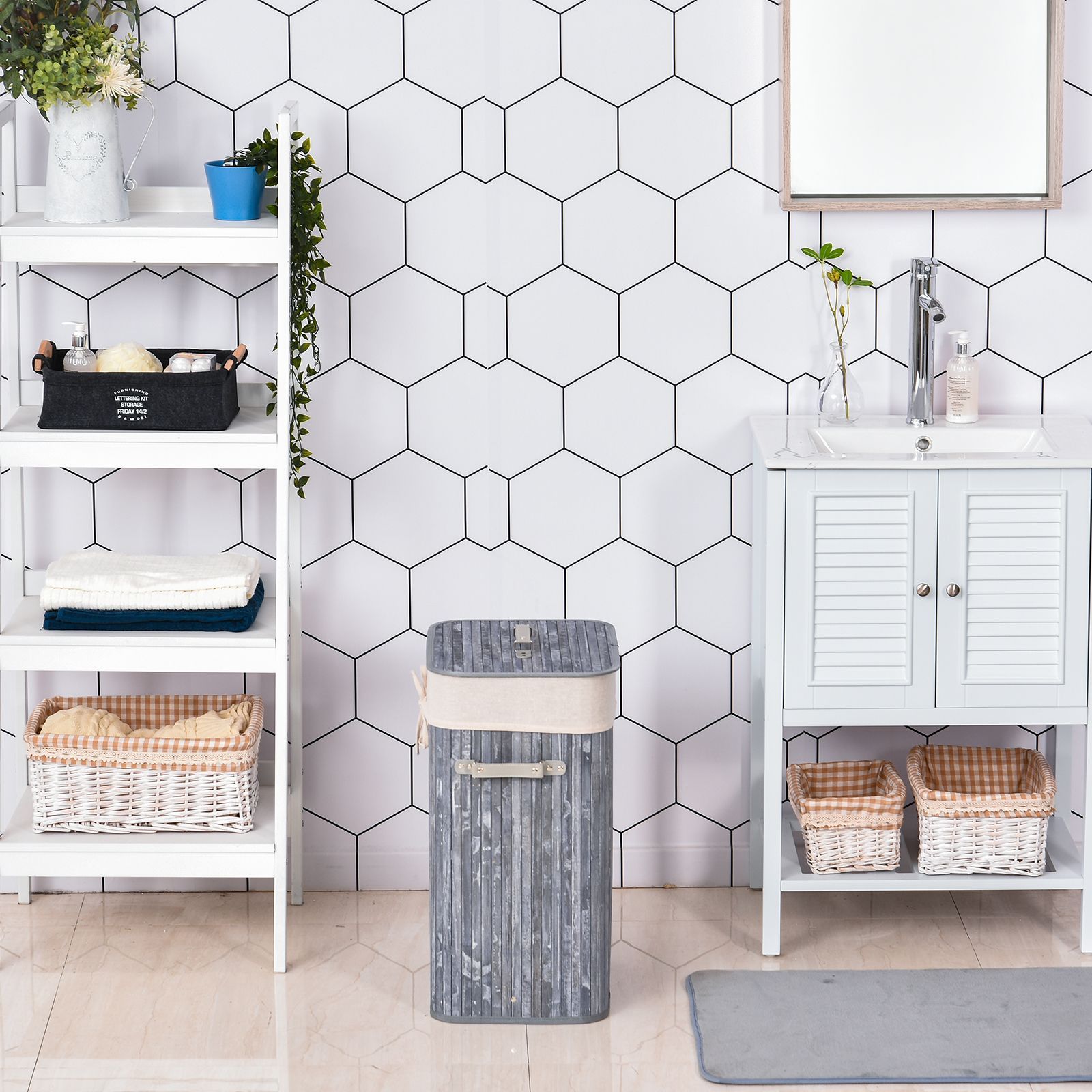 HOMCOM Wäschekorb Wäschebox Wäschesammler mit Deckel Segeltuchsack