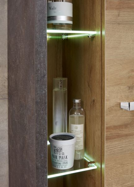 Badezimmer Möbel Set Bad Möbelset Eiche Honig grau Beton 5-teilig Soft