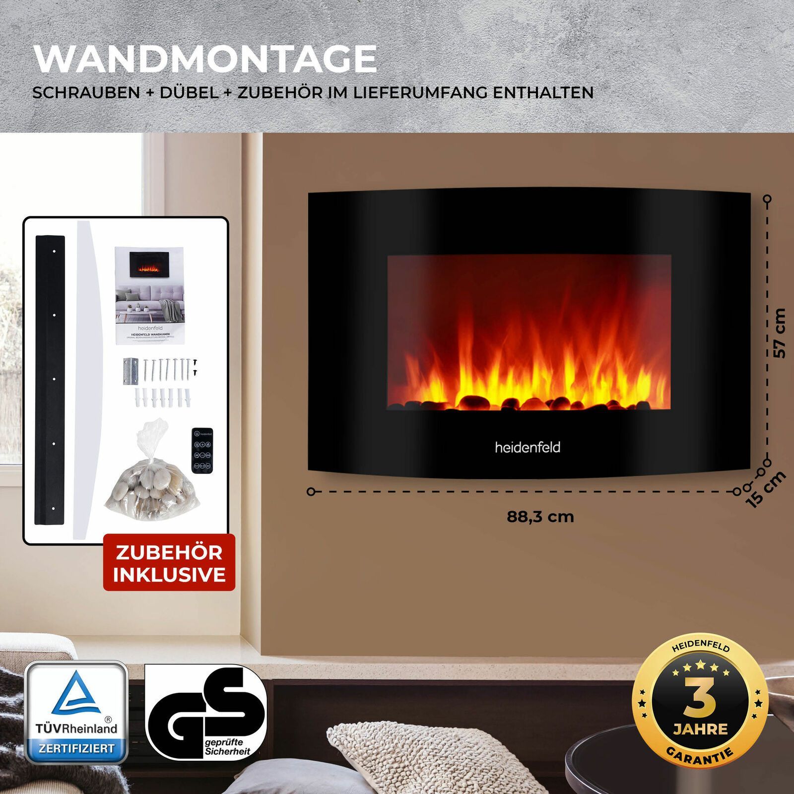 Elektroheizung Heizung Kaminofen Elektro Ofen Strom Wandkamin 4