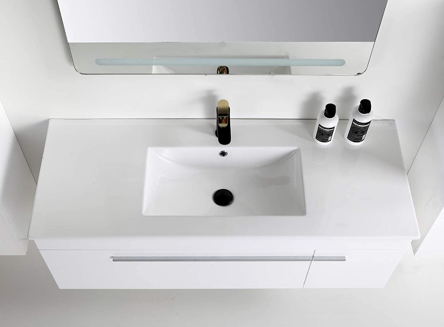 Badmöbel Set 5 Teilig 120 cm Hochglanz Weiß LED Spiegel Badezimmer