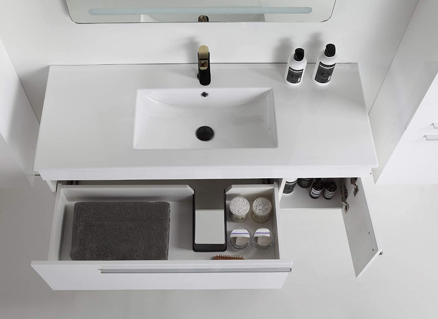 Badmöbel Set 5 Teilig 120 cm Hochglanz Weiß LED Spiegel Badezimmer