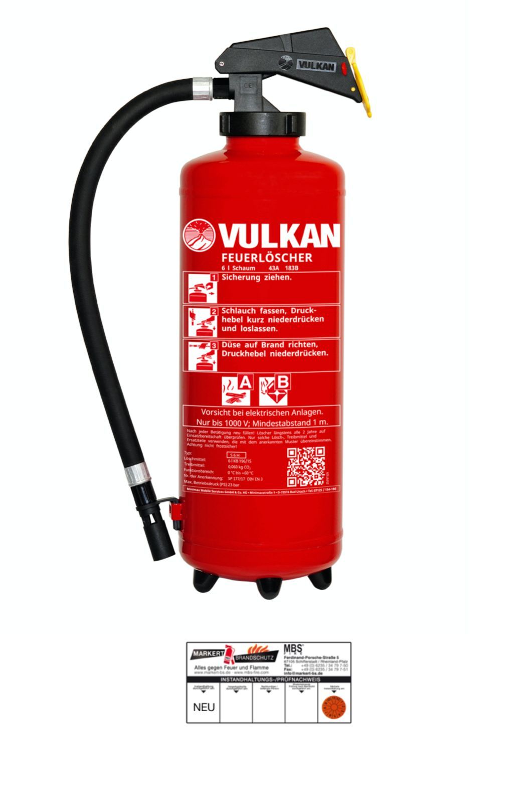 Vulkan Sf 6H 6l Frostsicher Schaum Feuerlöscher 21A,144 B = 6LE Inkl ...