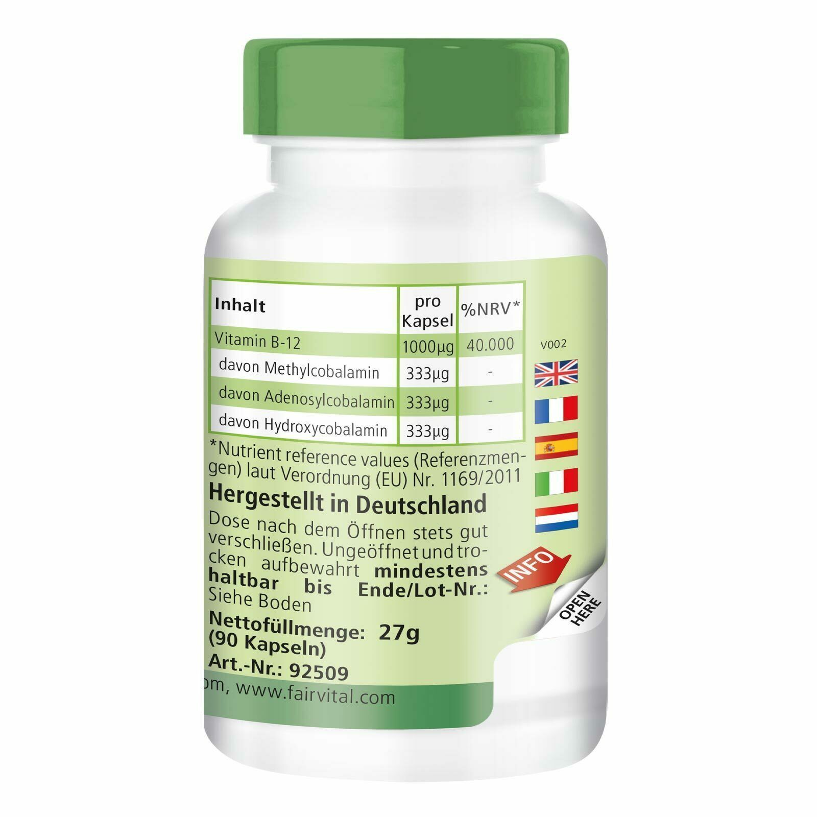 B-12 Aktiv-Komplex 1000µg 90 Kapseln Vitamin B12 Cobalamin - Fairvital ...