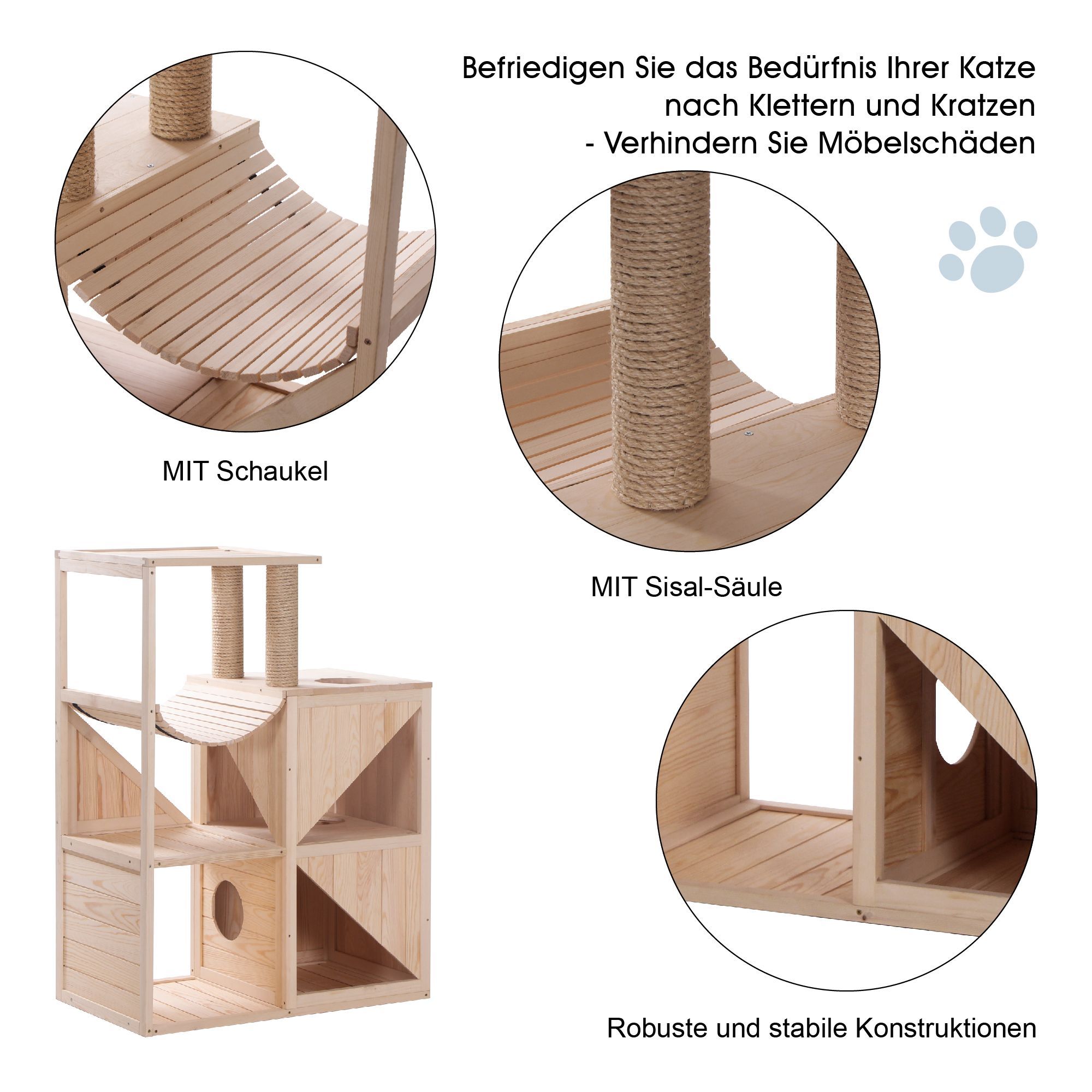 Lovupet Katzenmöbel Kratzmöbel Katzenbaum Katzenhaus Spielhaus aus Holz ... - 438311540