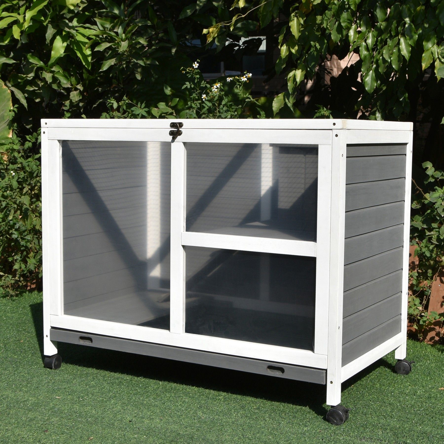 PawHut® Kaninchenstall mit Rädern, Doppelstöckiger Hasenstall