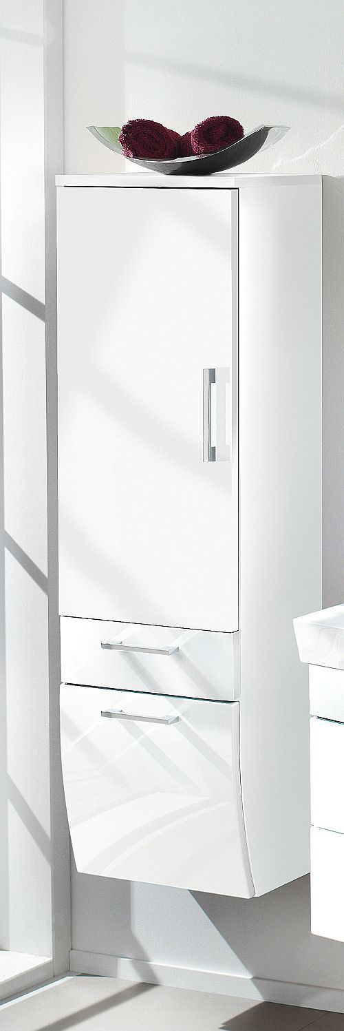 Badmöbel Badezimmer Gästebad Hochschrank Rima, geschwungene Hochglanz