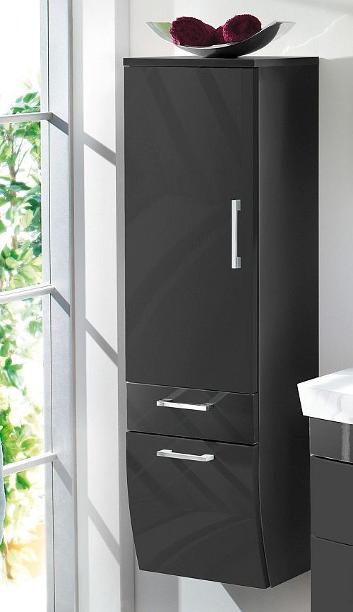 Badmöbel Badezimmer Gästebad Hochschrank Rima, geschwungene Hochglanz