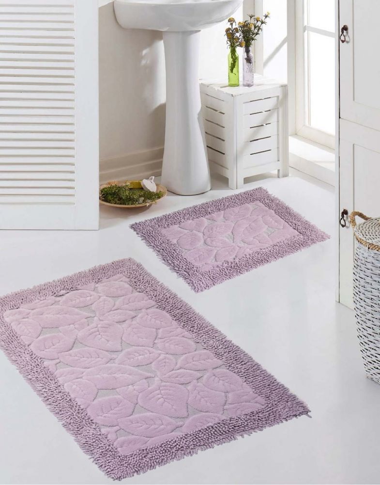 Badezimmerteppich Set 2-teilig Blätter Design rutschfest waschbar