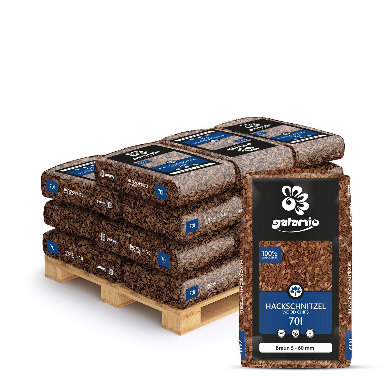Holzhackschnitzel Braun Garten Holz Hack Mulch Häcksel 70l x 18 Sack