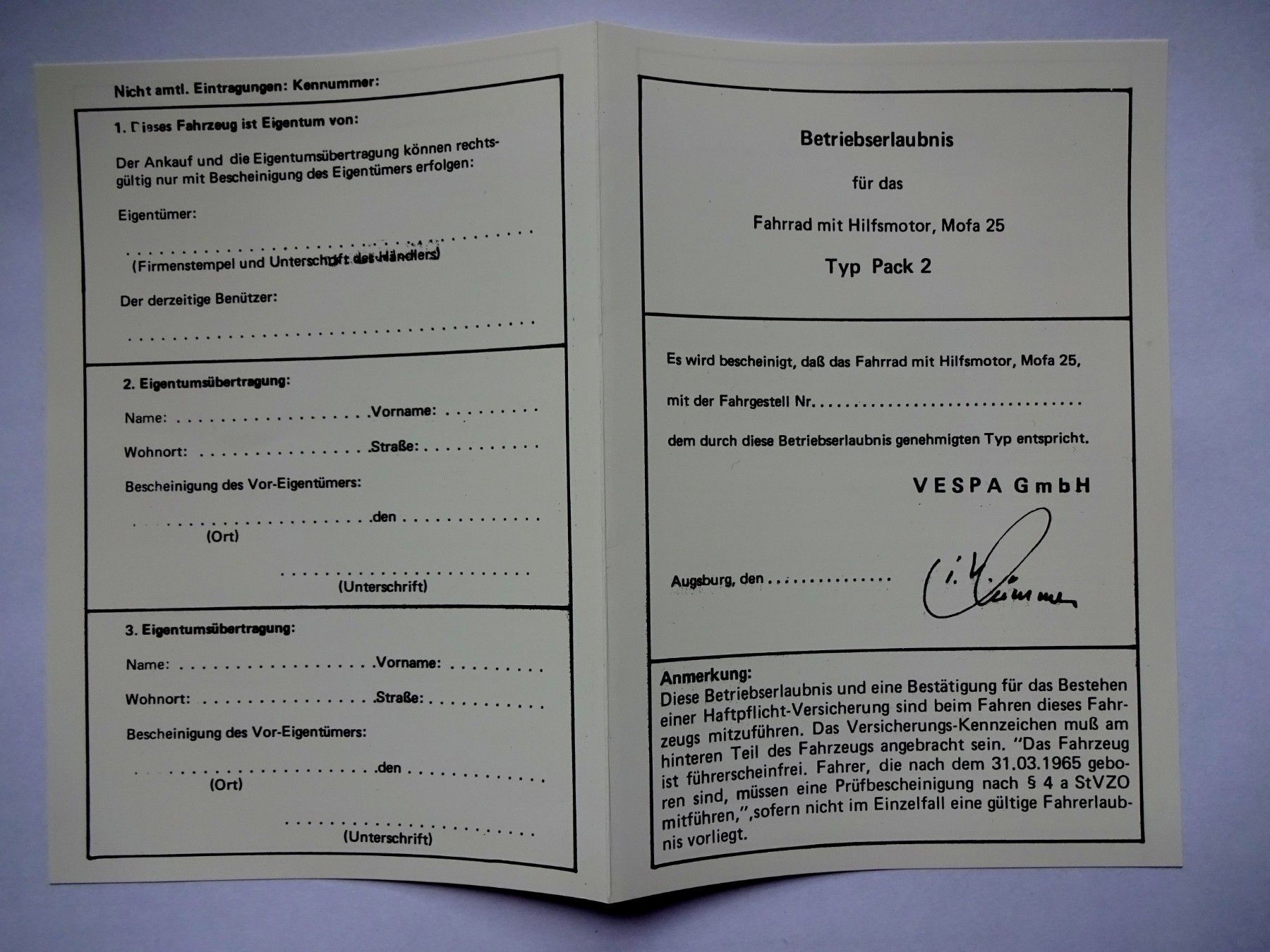 allgemeinen betriebserlaubnis für fahrräder mit hilfsmotor