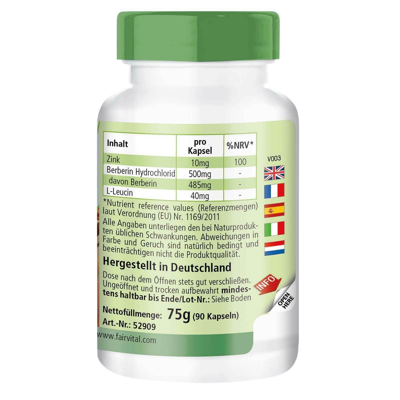 Berberin 500 mg mit Zinkcitrat - 90 Kapseln - als Berberin-HCI vegan ...