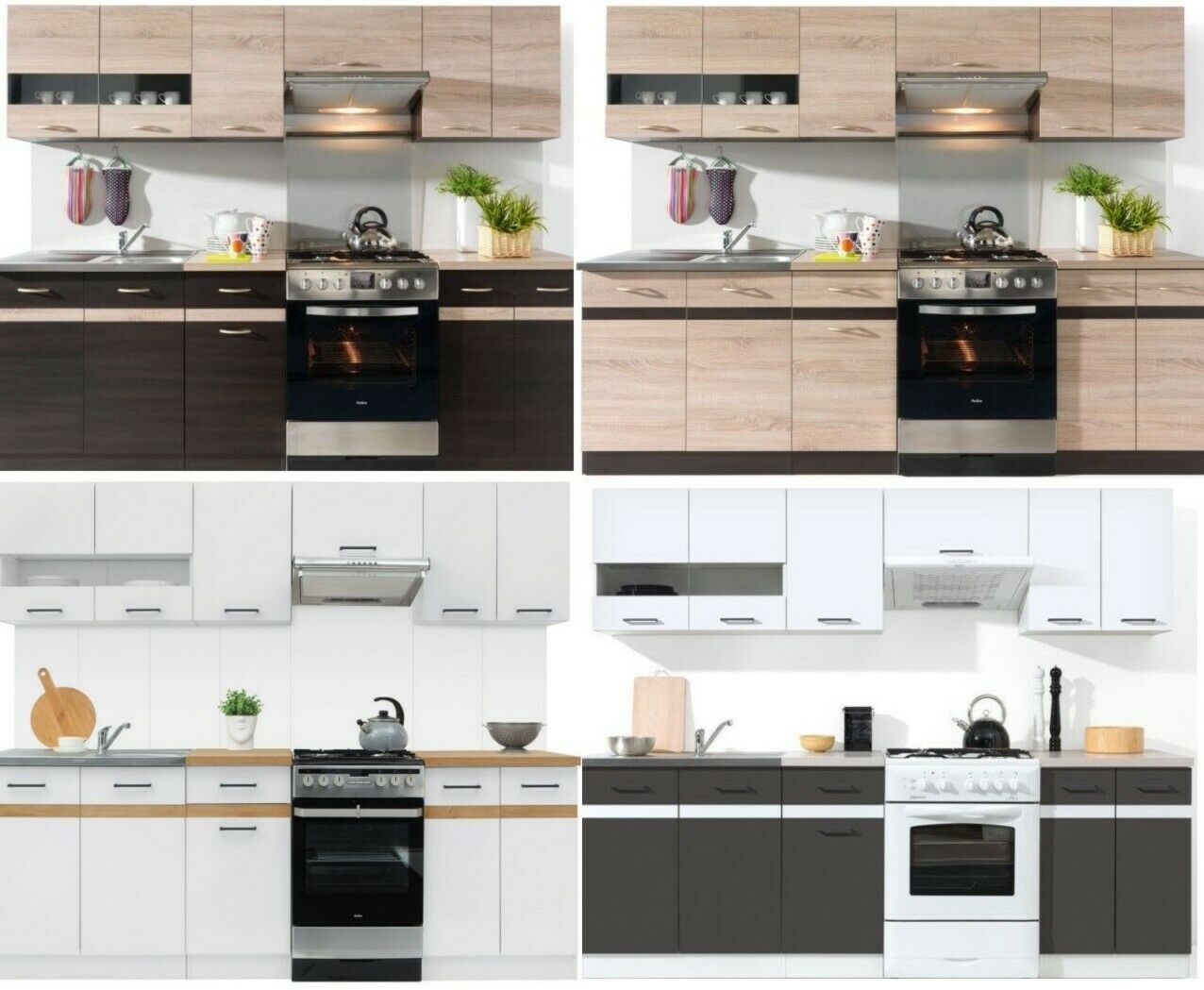 Küche 240cm Schränke, Küchenzeile erweiterbar - Fronten auswählbar Neu