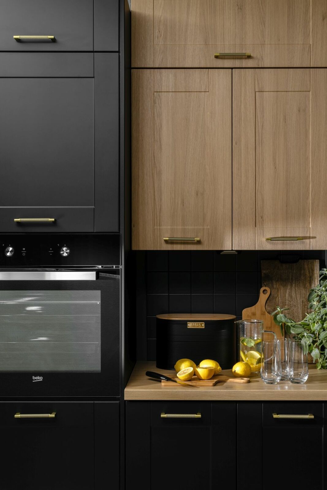 Küche Schränke Küchenzeile erweiterbar 290 cm schwarz Eiche Reveal MDF