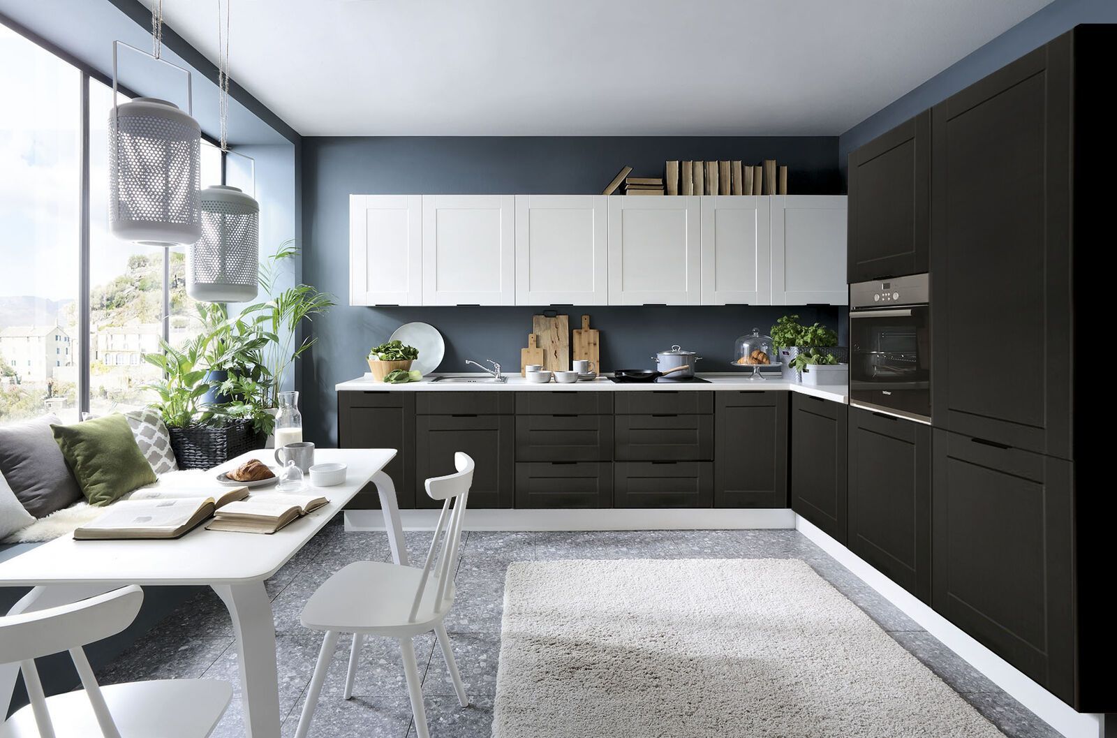 Küche Schränke Küchenzeile erweiterbar schwarz Eiche reveal weiß