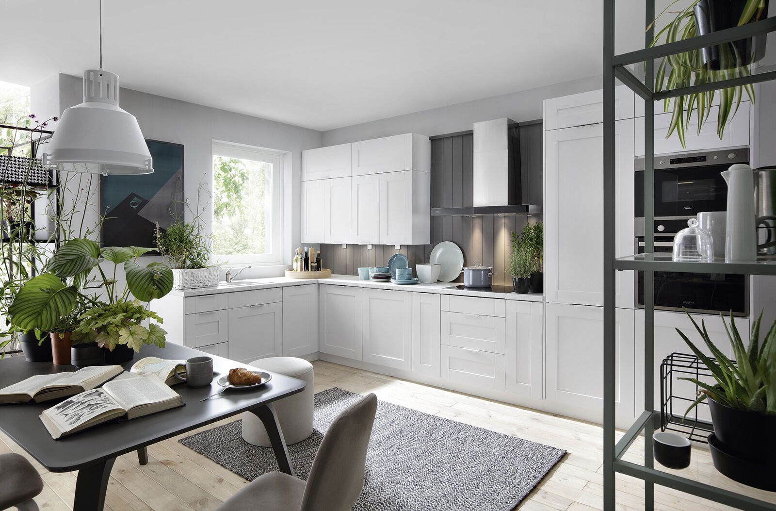 Küche 290 cm Schränke, Küchenzeile erweiterbar Echtholzfronten weisse