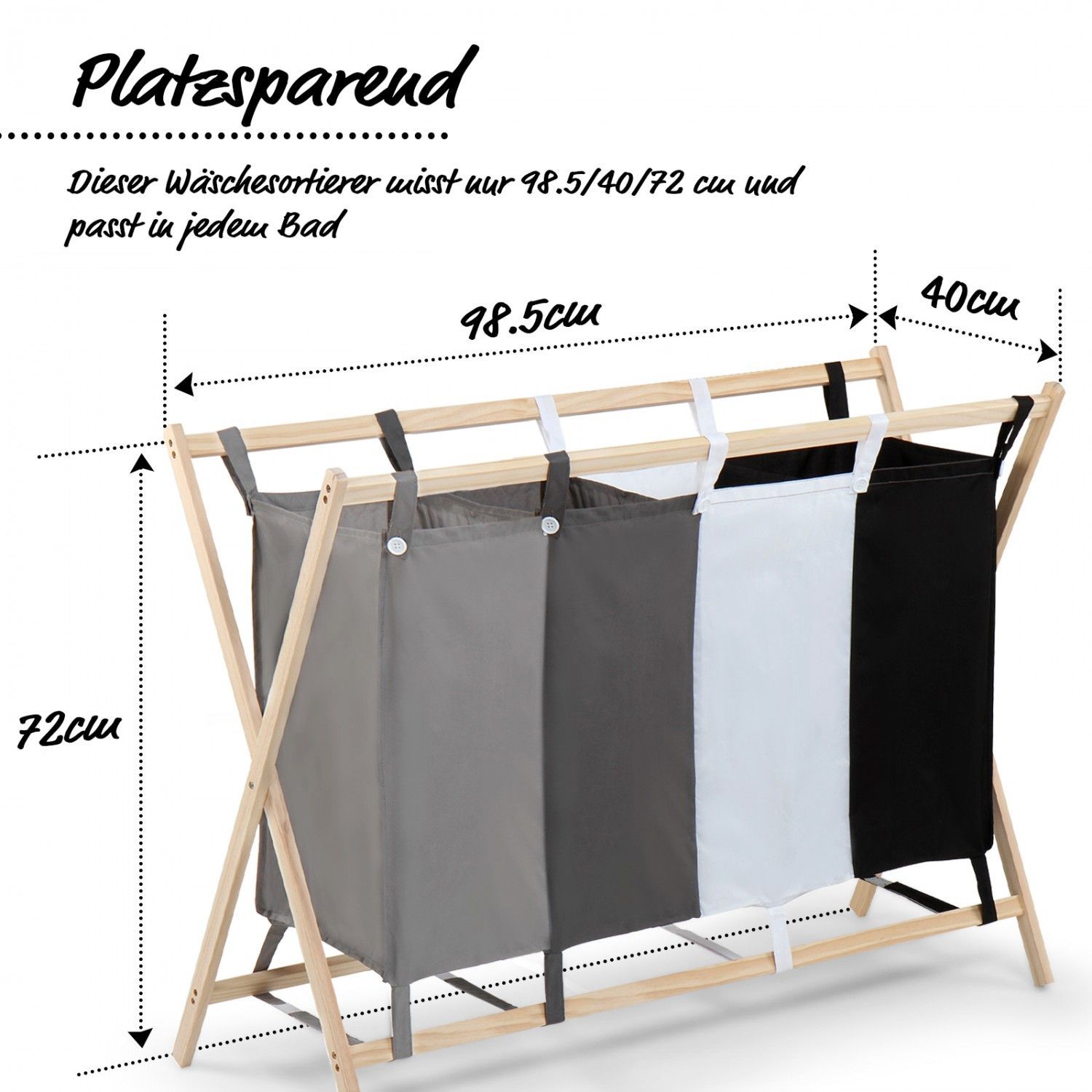 Wäschesortierer Holz 3/4 Fächer Wäschewagen Wäschekorb Wäschesammler