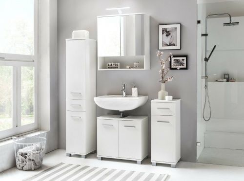 Wilmes: Badezimmer-Hochschrank "Kao" - Badschrank Badmöbel - Weiß Dekor