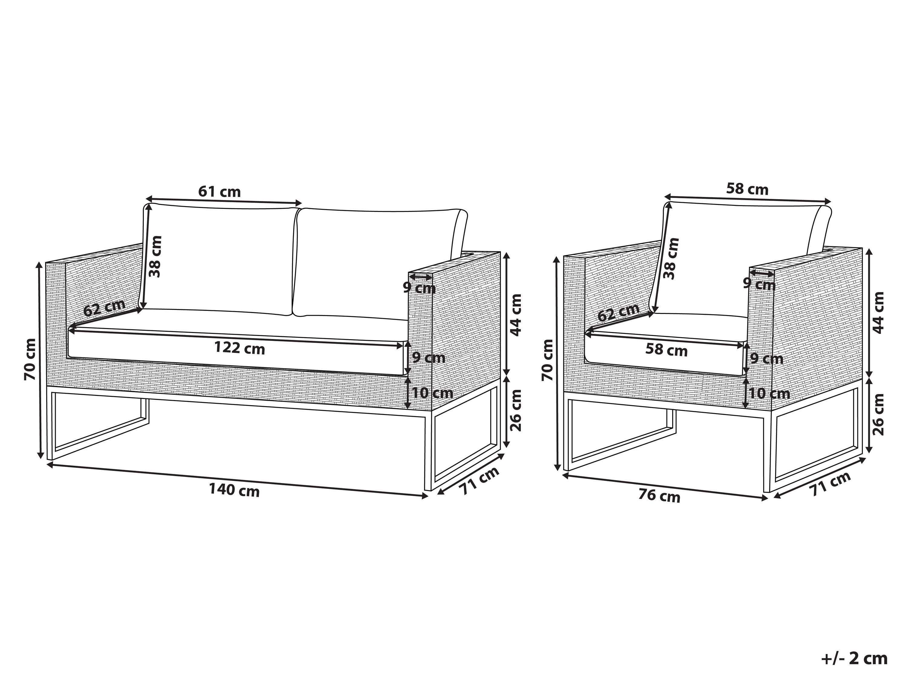 Modernes Gartenmöbelset Sofa 2 Sessel Ottomane Couchtisch weiß/ grau