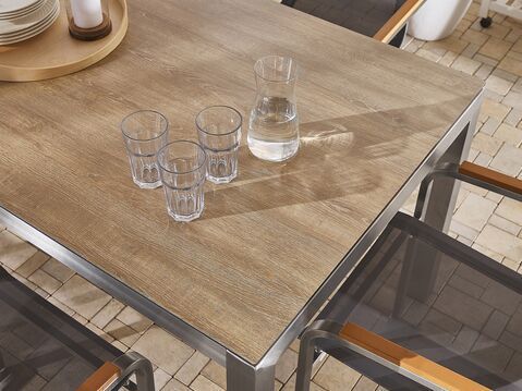 Modernes Gartenmöbel Set Tisch 180 cm in Holzoptik 6 Stühle in Grau