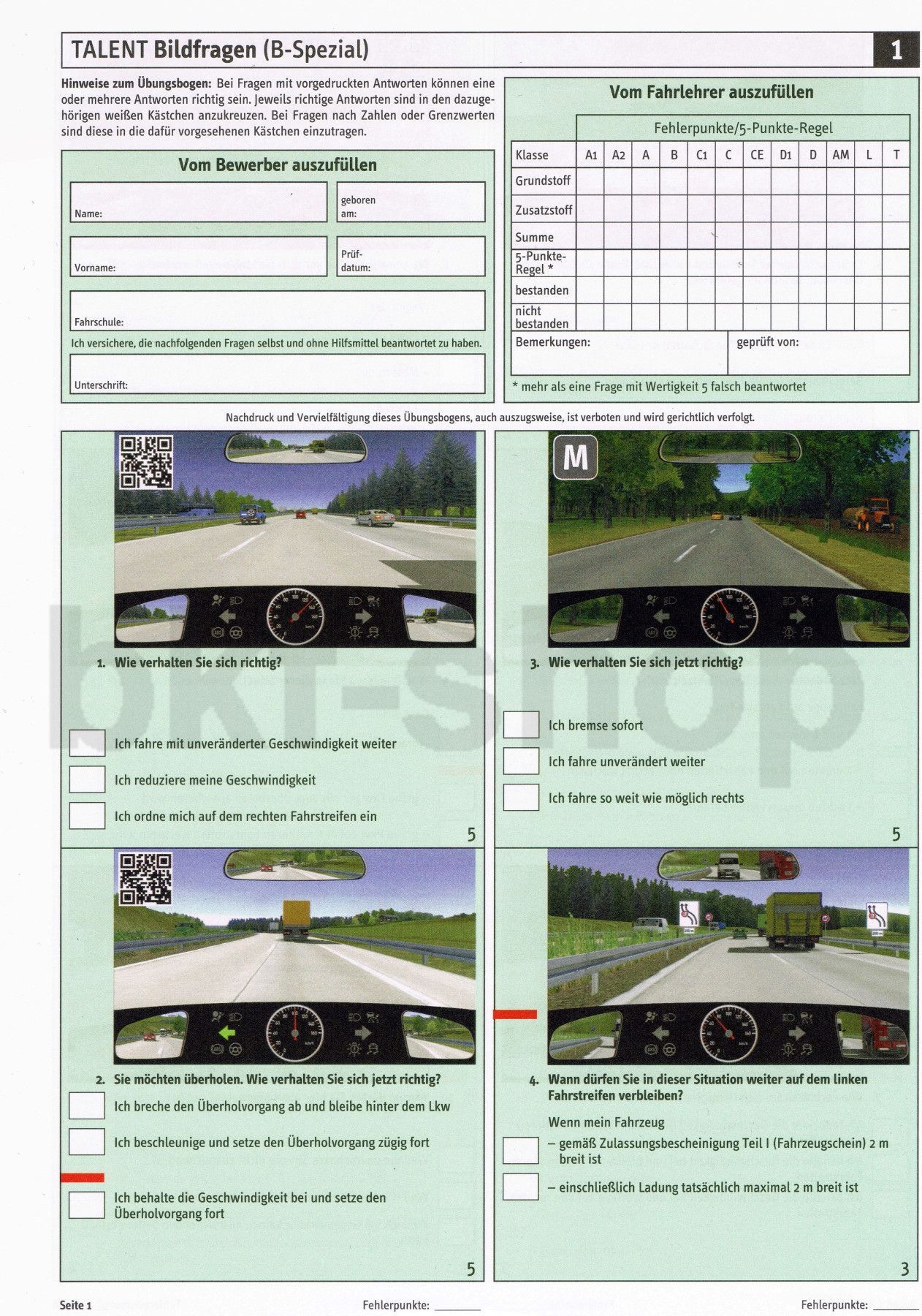 Fahrschule Fragebogen Klasse B Übungsbogen Autoführerschein
