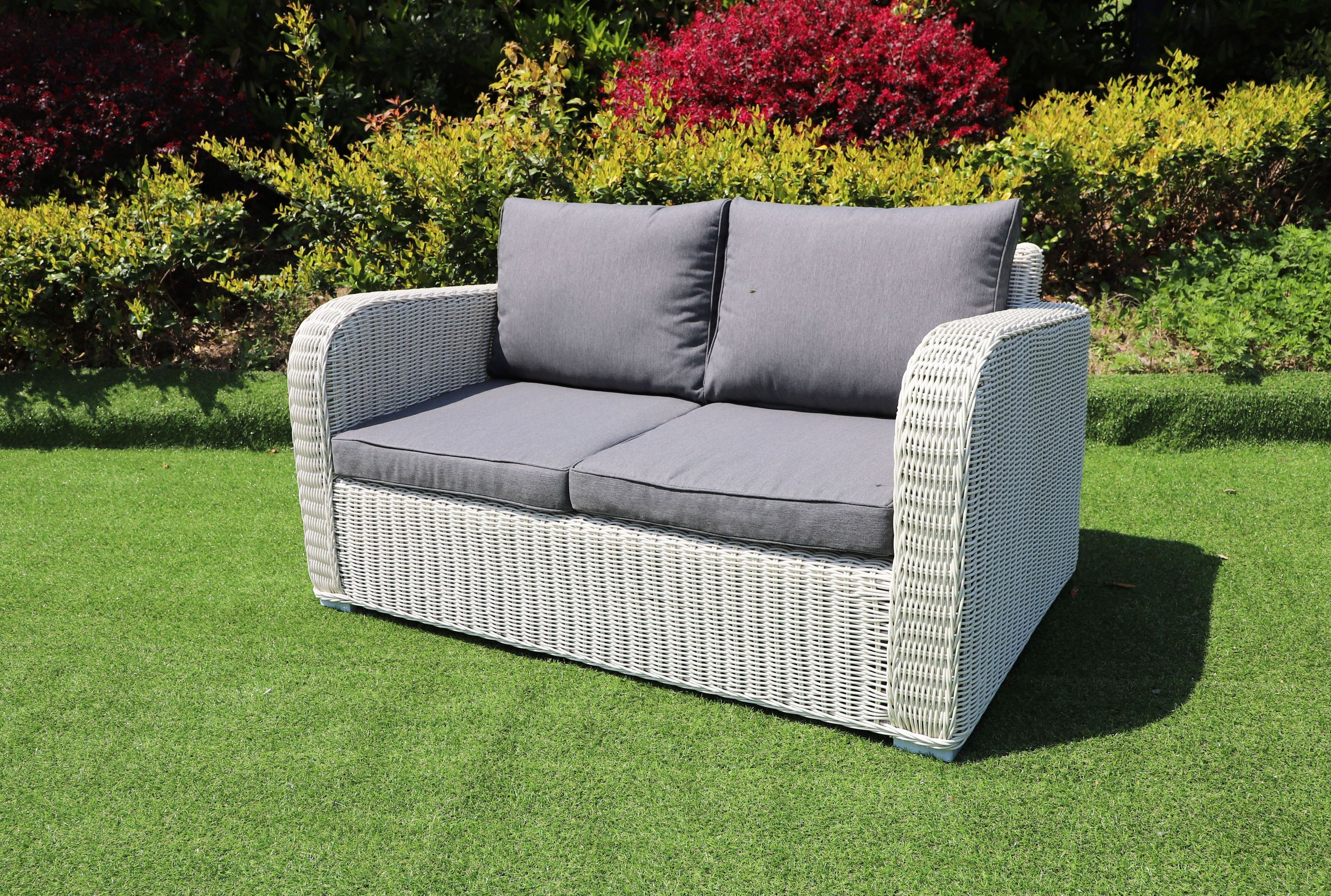2er Lounge Sofa VITA Eierschalenweiß Polyrattan Gartenmöbel Couch