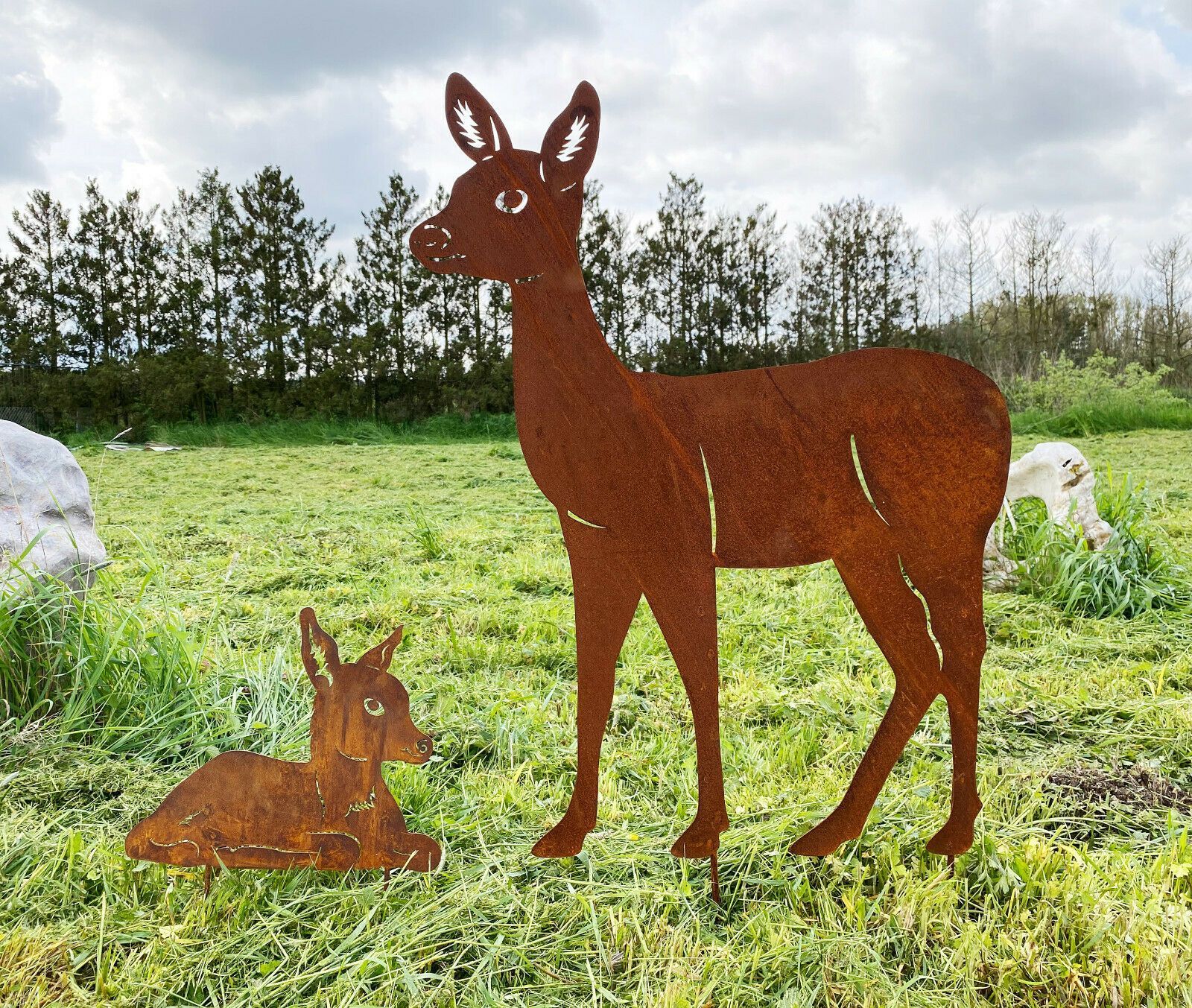 Zen Man Hirschfamilie Aus Metall - Edelrost-Deko Für Garten & Weihnachten