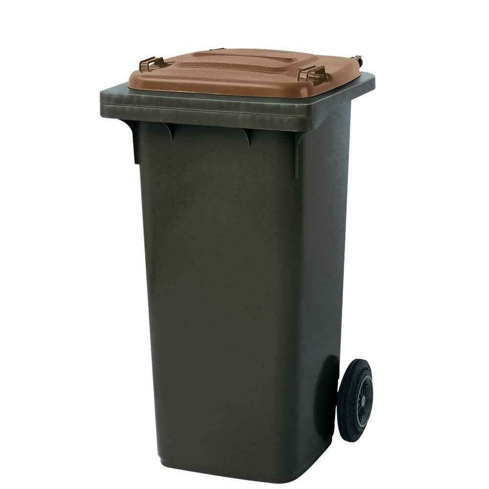 SULO 80 Liter Mülltonne – Grau Mit Braunem Deckel, Made In Germany, Robust & Leise
