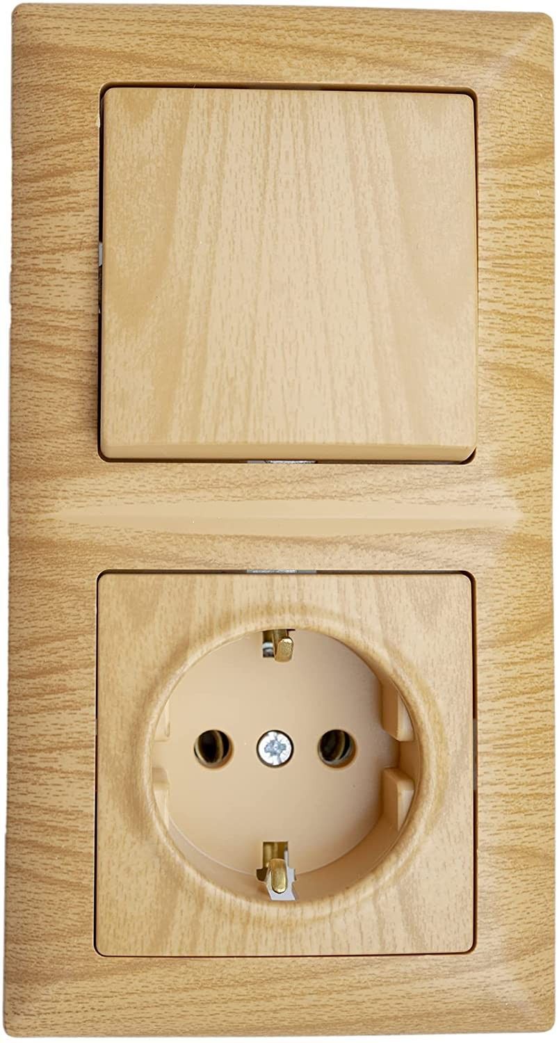 Gunsan Visage Steckdose Mit Schalter – Unterputz, Holz-Optik Nussbaum, 16A