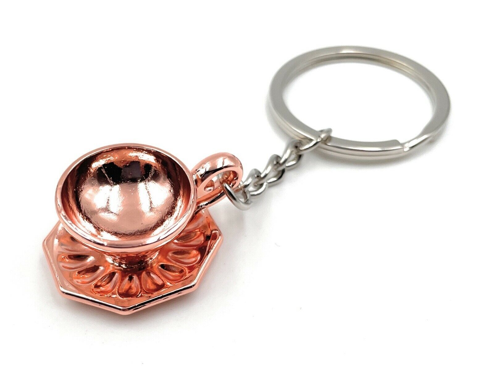 Onwomania Bronze Schlüsselanhänger Teetasse Untertasse Kaffee Antik Anhänger Keychain