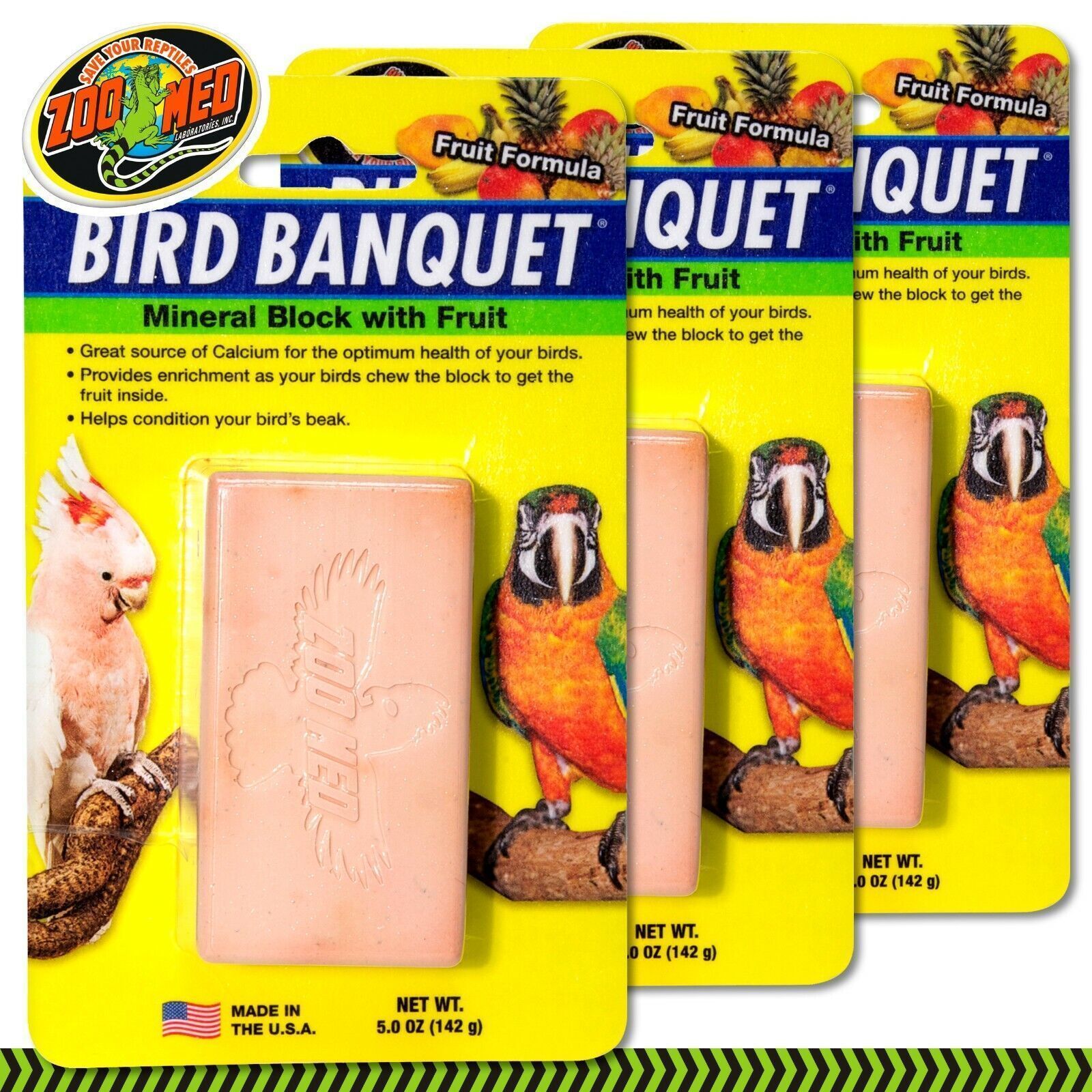 Zoo Med Bird Banquet 3x142g Mineral Block with Fruit Mineralblock Schnabelpflege