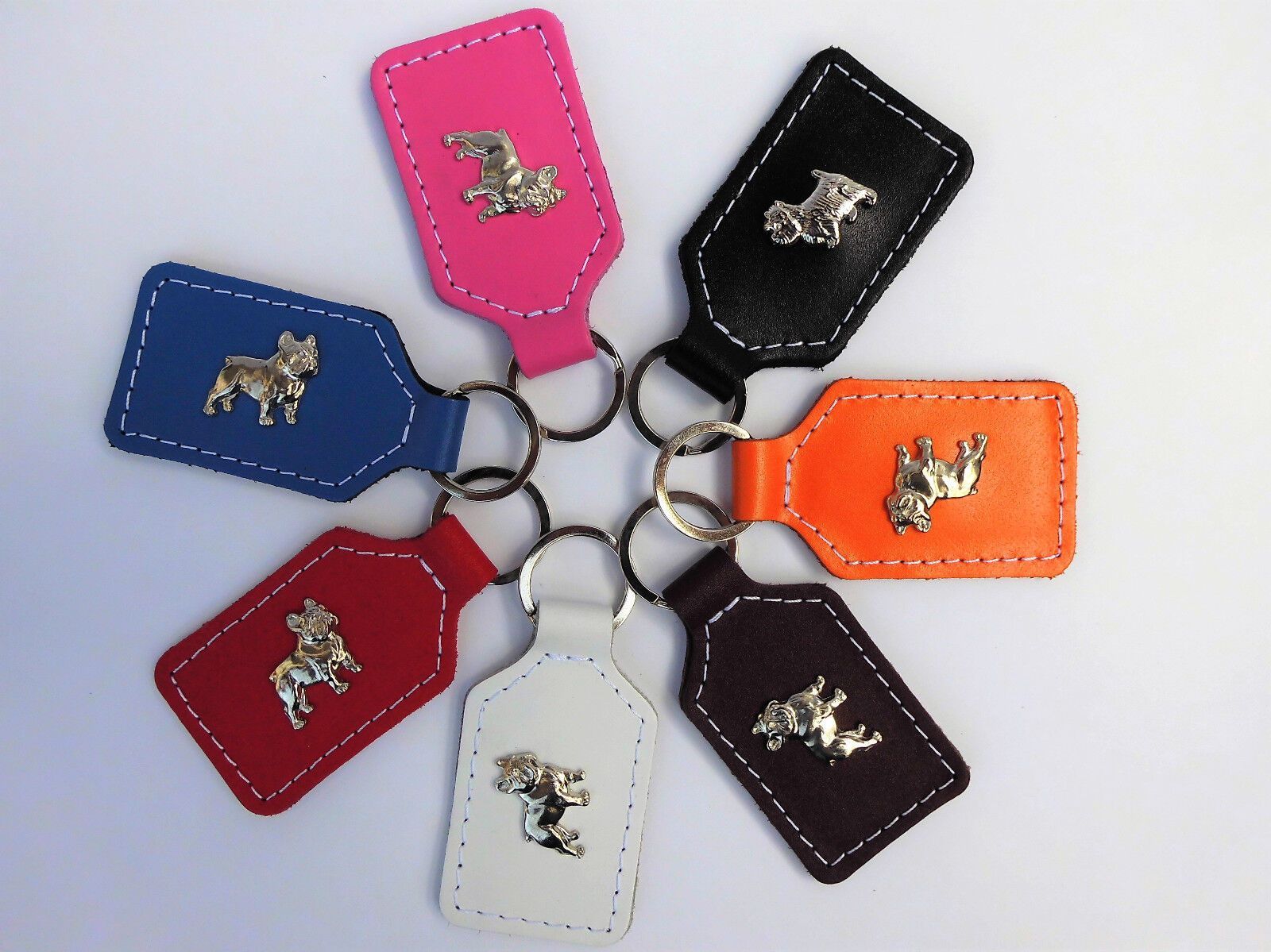 Französische Bulldogge - Schlüsselanhänger Metallaplikationen, Echt LEDER - ROT kaufen bei Hood.de